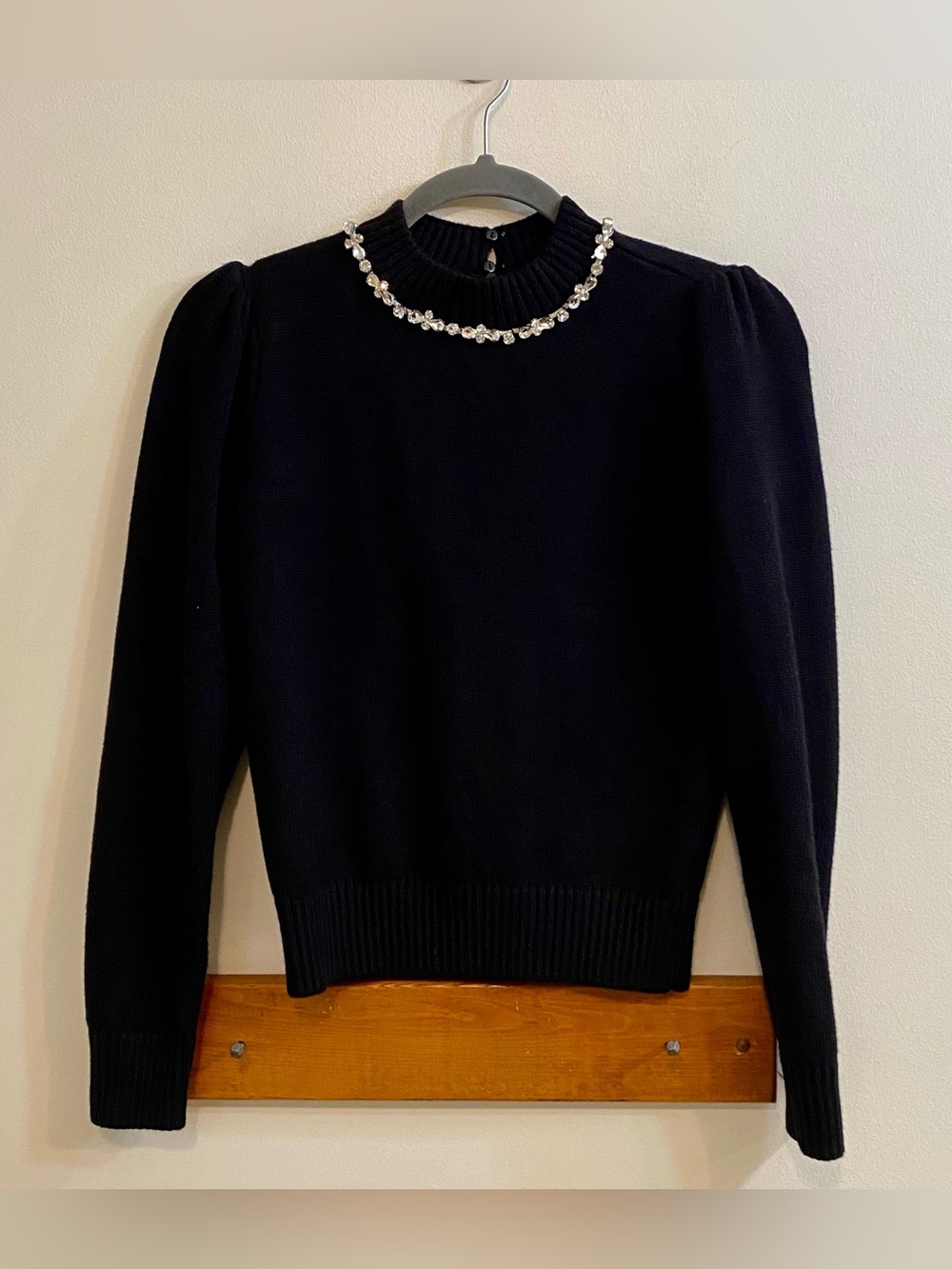 Hyacinth House Tuckernuck Black Bejeweled Lucy Sweater Sz XXS‎ Rhinestone Collar
